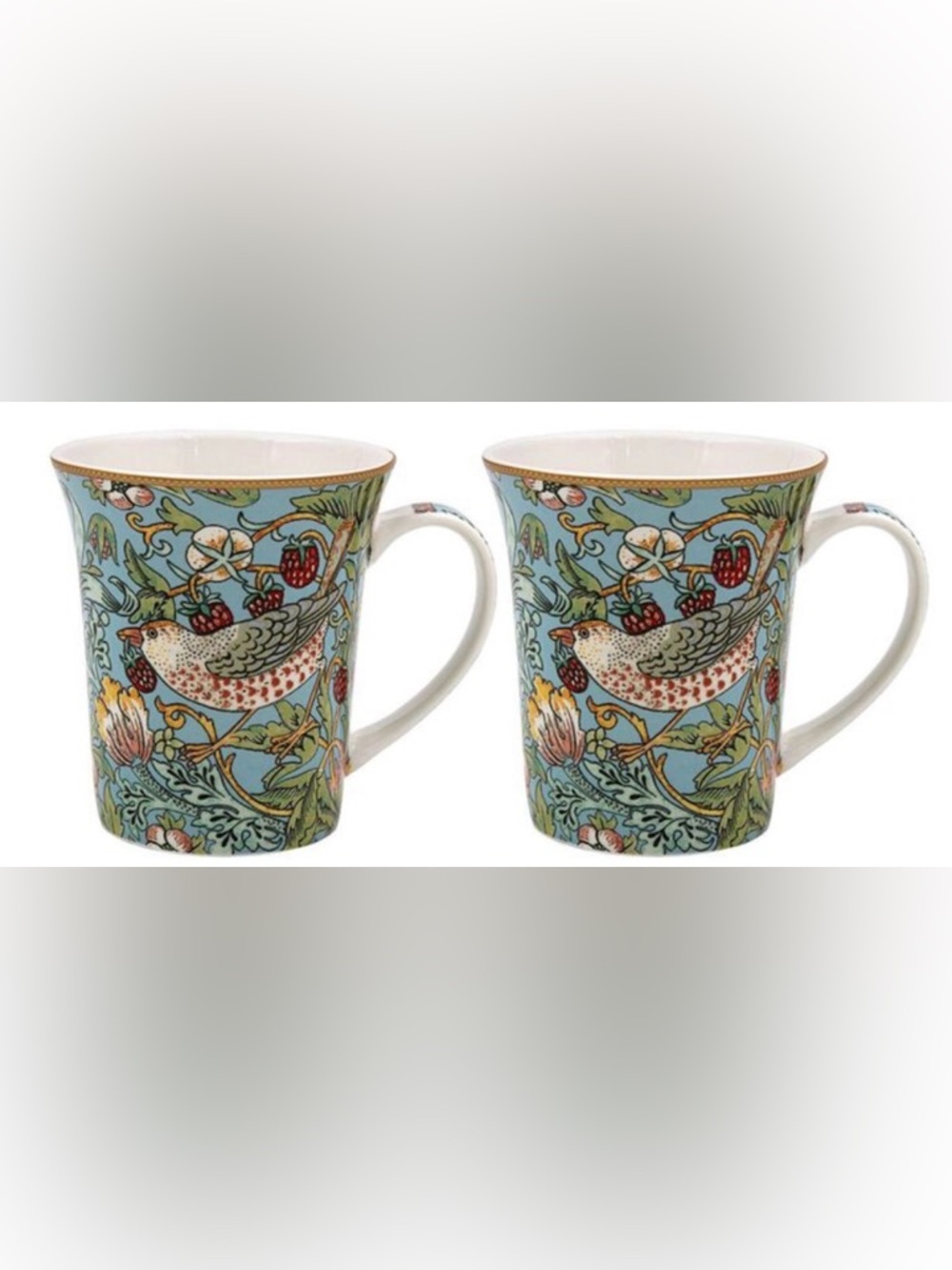 WILLIAM MORRIS NWT 2pc fine china strawberry thief mugs -blue - Picture 2 of 7